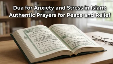 Dua for Anxiety and Stress in Islam on a calm gaming screen with soft Islamic background and soothing lighting